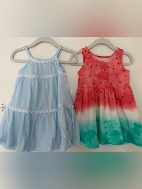 jumping beans Light Blue & Coral Tie-Dye Tank Dresses baby girl size 12m